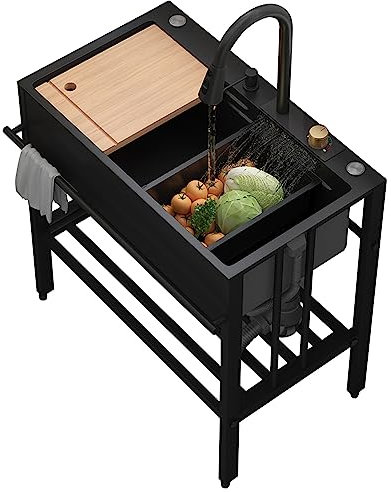 Spültisch Edelstahl 304 Küchenspüle Spülbecken Raindance Wasserfall Spüle Küche 1 Becken mit Ablauf-Set,Küchenarmatur Waschbecken Praktisch Badmöbel Multifunktions Waschtisch Einfache Installation ( C