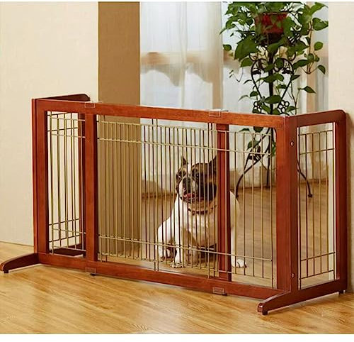Artiz Freistehendes Versenkbares Haustiertor, Freistehender Massivholzzaun Hundetor Für Das Haus, Die Tür, Die Treppe Mit 2PCS Stützfüßen Stabiler Stand (Farbe : Braun, Größe : 61x46x227cm)