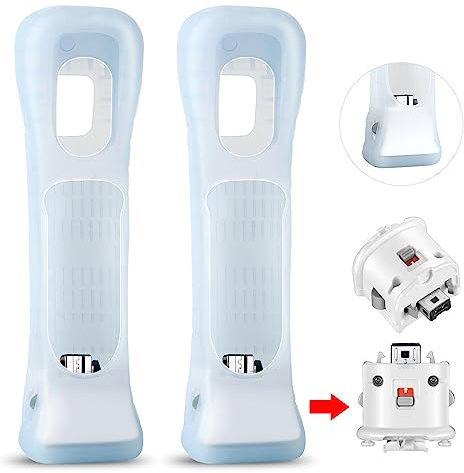 XiQiDianr 2 Motion Plus Attachment and 2 Silicon Case for Nintendo Wii Remote Controller, Motion Plus Adaptor Sensor Accelerator Replacement for Wii Motion Plus Adapter（White）