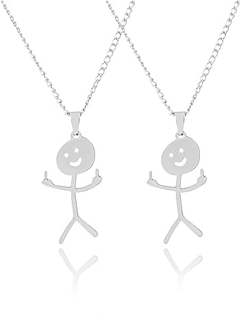 Hifot 2 Stück Halskette Damen Silber Freundschaftskette, Bff Ketten für 2 Mädchen, Lustige Graffiti-Halskette Anhänger, Match-Finger-Gesten Smiley Halskette für Frauen Personalisierter Schmuck