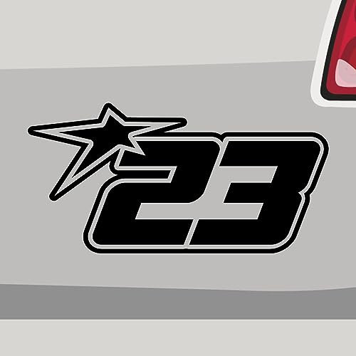 Stickerfreaks Startnummer 23 Aufkleber Race Track Sticker Star Stern Auto Bike Decal Vinyl JDM Aufkleber Größe: 10x5cm (S) | Farbe: 90-Silber | Racenumber Sticker Kleber Deko Tuning Zahl