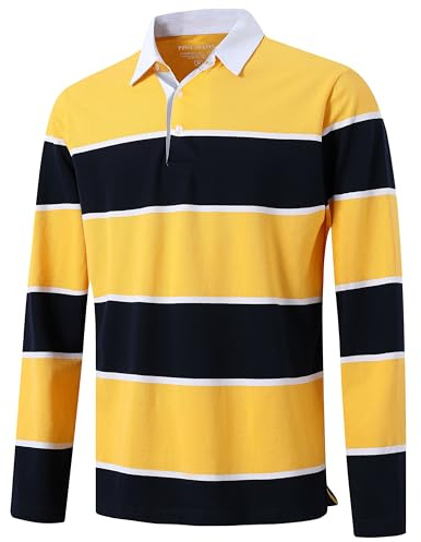Men's Long Sleeve Polo Shirts for Men Casual Collared Striped Rugby Shirts for Men Soft Pique Cotton Dry Fit Golf Polo Shirts for Mens, 3XL
