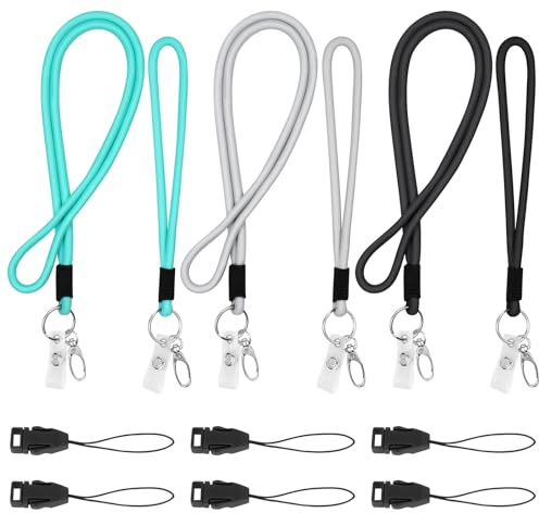Vicloon Cordon Tour de Cou, Lanière et Lanyard Dragonne Poignet, 6PCS Nylon Cou Cordon avec Fermoir Mousqueton Tournant, Lanyard Pour Porte-Badge,Clés,Appareils Photo -Noir+Vert+Gris