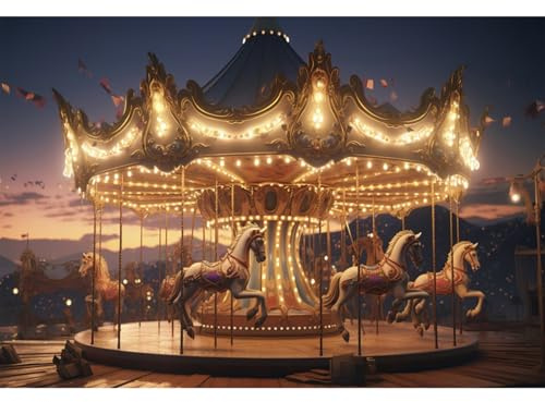 YongFoto 3,5x2,5m Sfondo Carosello Luce Fantasia Notte Sogno Circo Parco divertimenti Fotografia Sfondo per Bambini Neonati Feste Banner per Torte e torte Piacere Accessori per studio fotografico