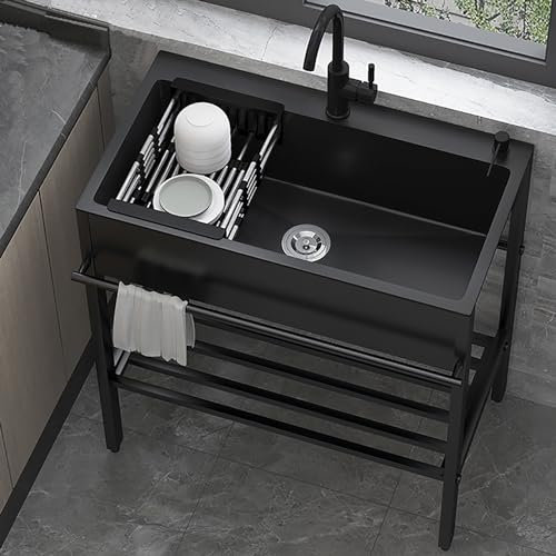 Edelstahl Waschbecken Ausgussbecken, Freistehende Spültisch, Kitchen Sink Waschbecken Organizer Küchen Spüle, Mobiles Multifunktionswaschtisch, Für Badezimmer, Garage, Hotel, Camping (Size : 80x45x86