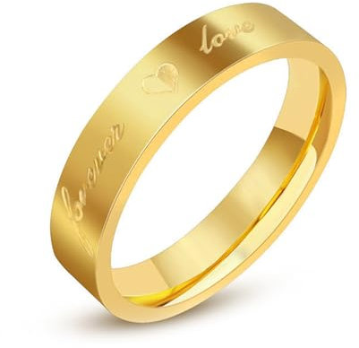 KnSam Eheringe Breit 4MM, Forever Love Herz Herrenringen Verlobungsring, Edelstahl Ring Gold, Gr.54 (17.2)