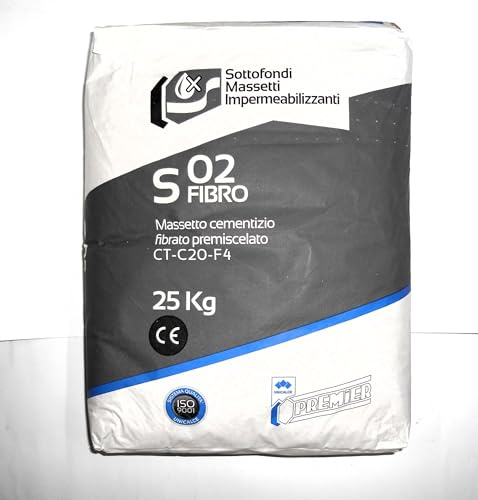 Unicalce Premier S 02 FIBRO -Massetto cementizio premiscelato fibrorinforzato con Fibre in Polietilene da 6mm per interni ed esterni -Grigio-Kg 25