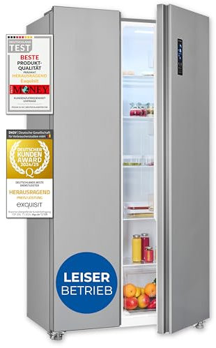 Exquisit Side-by-Side-Kühlschrank, Kühl-Gefrierkombination, NoFrost, 442 Liter, Schnellgefrieren, Alarm, 4-Sterne-Gefrieren, LED-Display, SBS546-040E inoxlook