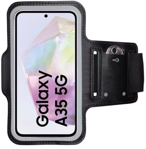 CoverKingz Sportarmband für Samsung Galaxy A35 5G - Handy Armband Schwarz | Armtasche mit Schlüsselfach, Oberarm Halterung, Sport Laufarmband