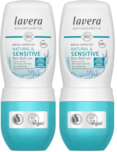 lavera basis sensitiv Deo Roll-on Natural & Sensitive - deodorant roller with organic aloe vera - 48-h protection - for sensitive skin - alcohol-free - natural cosmetics - vegan - organic (1 x 50 ml)