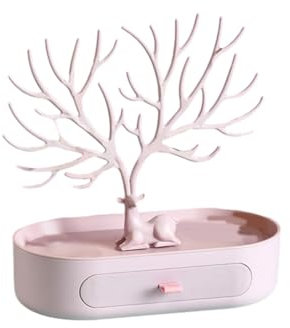Pawnath Geweih-SchmuckstäNder mit Schubladen, Halskette-Ohrring-Schmuck-Organizer-AusstellungsstäNder, SchmuckstäNder, Rosa