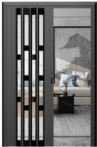 HAIXHX FalttüR 60X80in Akkordeon Schrank Türen Für Wohnzimmer, Aluminium Bad Schiebetür/Outdoor Wasserdicht Patio Hof Anwendung Türen, Schwarz, Anpassbar (Color : WxH, Size : 29x80in(73.6x203.2cm))