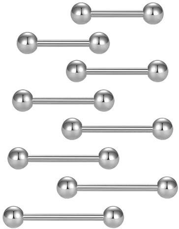 YOCDNOV 8-teiliges Piercing Set - Chirurgenstahl Gerade Hanteln, Zungenring, Schild-Schmuckring, Ring Schmuckstab (Silber)