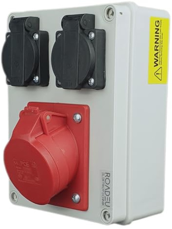RoadEu - Power Distribution Box, CEE-Wall Mounted Socket 16A 3P+N+E with 2X Outlet 13A 250V. 16Amp Socket 5P 400V and 2X 13Amp Socket 230V