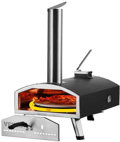 VEVOR Four à Pizza d’Extérieur 12 pouces, Four à Bois Portable, Granulés et Copeaux et Charbon de Bois Tri-Combustible, avec Pierre à Pizza Rotative à 210 ° et Pelle, pour Camping Jardin Arrière-Cour
