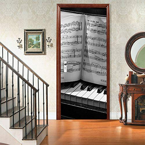 Türaufkleber Abstrakt & Klavier Selbstklebend Fototapete Türfolie Türtapete 3D Tür Aufkleber Abnehmbar Wohnzimmer Küche Schlafzimmer Wandaufkleber B85 x H205cm