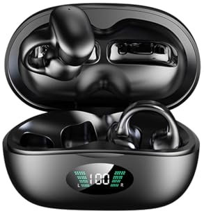 TUKRKRS Pink Wireless Bone Conduction Earbuds Clip On Open Ear Headphones Wireless Bluetooth, 2023 New Wireless Ear Clip Bone Conduction Headphones Bluetooth Waterproof Earphones Bone Ear Buds(Black)