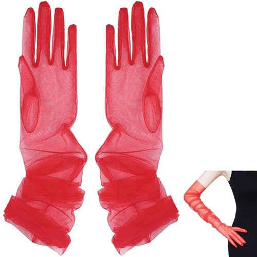 PLUSHCEWT Guanti Lunghi da Sera in Pizzo Eleganti in Tulle Stile Anni 20 al Gomito per Donne - Cena di Nozze, Prom, Opera