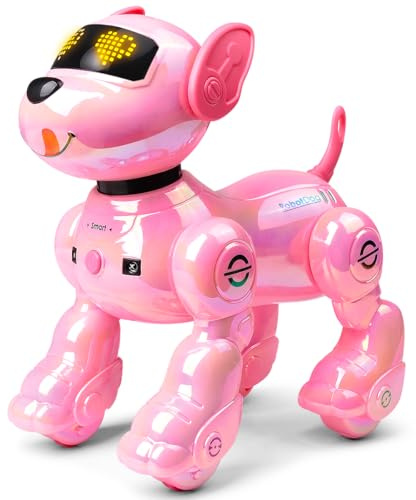 VATOS USB Rechargeable Robot Dog for Kids, Remote Control Robotic Dog with Programmable, 17 Interactive Functions & Adjustable Volume, Singing Dancing Robot Puppy Toy Gift for Girls Aged 3-8, Pink