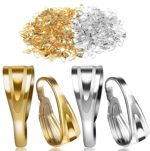 400 Stk Anhängerschlaufe ösen Anhänger,Edelstahl Kettenverschluss Clip,Schiebe-Anhängerverschluss für Halskette,Kettenverschluss Collierschlaufen,für DIY Halskette Schmuck Anhänger Schmuckherstellung