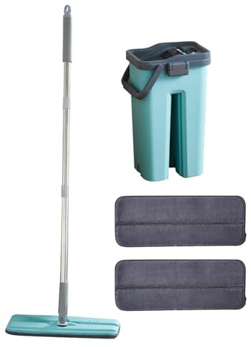 Balai à franges pour sols en bois dur, serpillère plate lavable, balai à franges rotatif à 360°, balai à poussière avec seau et serpillère, balai à franges pour le nettoyage du bois dur et du