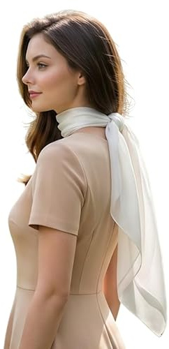 LA FERANI Designer Seidentuch Weiss Uni Farbe Halstuch Satin Seide Tuch Umschlagtuch leicht 90x90cm Bandana Geschenk formelle Anlässe (Weiß)