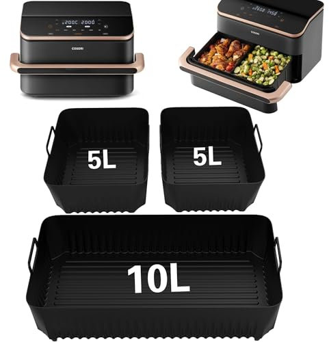 Silikonform Heißluftfritteuse Zubehör für Cosori Twinfry 10L, 3 Stück Silikonform Airfryer Heissluftfritteuse, Air Fryer Zubehör Silikon Einsätze für Cosori 10L