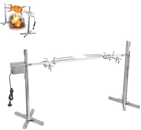 BBQ Rotisserie Kit, Universal Heavy Duty Grill Rotisserie, Stainless Steel Rotisserie Large, Outdoor Adjustable Height Rod, Stand Charcoal BBQ Grill Rack for Picnic Garden Terrace Camping(Motor)