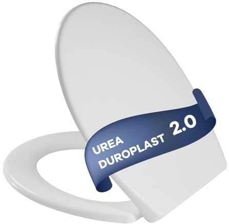 Abattant de WC avec système d'abaissement automatique en forme de D, blanc, siège de WC antibactérien et résistant aux UV, couvercle de toilette amovible, Duroplast urée, capacité de charge de 150 kg