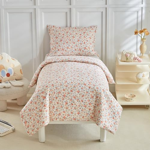 JHCHMX Parure de lit pour lit d'enfant Housse de couette avec motif floral rose pour lit de bébé pour filles, Housse de couette réversible douce avec taie d'oreiller Ensemble de literie pour enfants