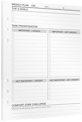 KOMPASS® Planificateur Hebdomadaire | Inserts de Planificateur A5 | 30 Feuilles pour la Planification Hebdomadaire, la Définition d'Objectifs et la Réflexion | Calendrier Hebdomadaire, Priorisation