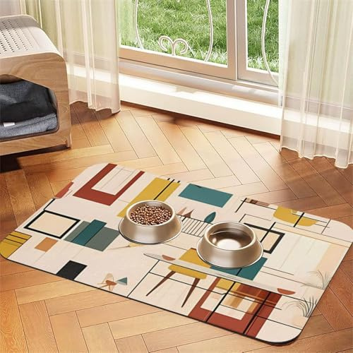 Mid Century Moderne Hundefuttermatten für Böden, 40,6 x 61 cm, rutschfeste, super saugfähige Haustierfuttermatte, Geschirrspüler-Hundematte für Futter und Wasser, niedlich, Gummi, schnell trocknend