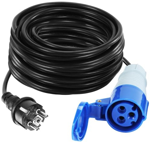 10M Câble Adaptateur CEE, 230V16A/3 Broches Prise Camping Car, avec Capuchon De Protection, Schuko Rallonge Electrique, Accessoire Camping Car Car pour Camping, Caravane