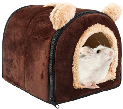 LEKEFETO Meerschweinchen Bett, Warmes Meerschweinchen Haus mit Abnehmbarer Matte, Kaninchenhöhle Winter Kuschelhöhle, für Zwergkaninchen, Chinchilla, Hamster, Papagei - 26 x 26 x 26 cm, Kaffee