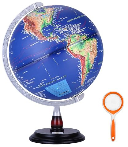 WOWESOTICA World Globe for Kids & Adults, 12 Inch Educational Tools with Stand, DIY Assembly Desk Decor Geography Learning Globe for Home Office Classroom Decor (Navy Blue, 12 Inch)