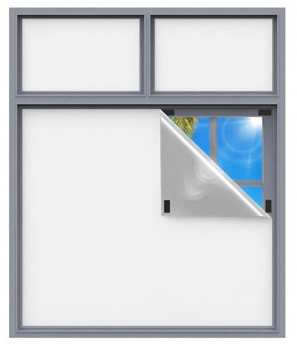 Fenster verdunklungsstoff, Verdunklungsrollo ohne Bohren 420D Oxford, 2mx1.46m Dachfenster verdunkelung Sonnenschutz, Tragbare Reise verdunkelungsrollo Klebebänder, freischnitt (Weiß)