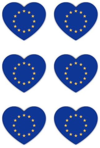 Aufkleber: 50 mm, 6 Stück - Europa-Herz Flagge Vinyl Set 6er 50 mm 5 cm Sticker für Laptop Auto Flasche Koffer