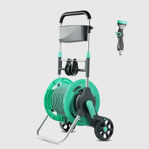 Carrello avvolgitubo portatile con guida integrata, ugello regolabile e raccordi, carrello di irrigazione mobile su ruote per lavaggio auto da giardino (include pistola ad acqua da 3,25 m)