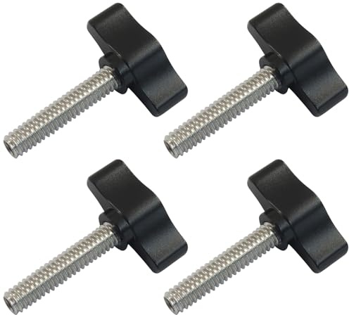 BokWin 4 Pack 1/4-20 x 1-1/4 Inch Thumb Screws with Tee Wing Knobs, Black for Woodworking, Indoor, Outdoor and Equipment Assembly