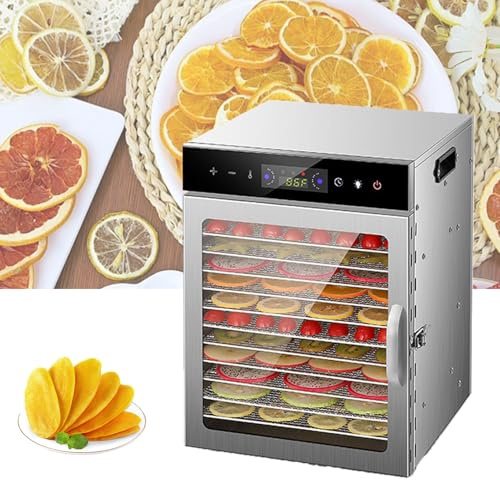 GXLBDK Food Dehydrator for Jerky, Fruit, Meat, Beef, Herbs, 12 Tray Full Stainless Steel Dehydrator Machine, Adjustable Timer, Temperature Control, Overheat Protection,12 Layer