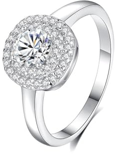 Ayoiow Hochzeit Ring Platin für Damen, 0.5ct Moissanit Halo Verlobungsringe Vorsteckring, Platin 950 Größe 48 (15.3)