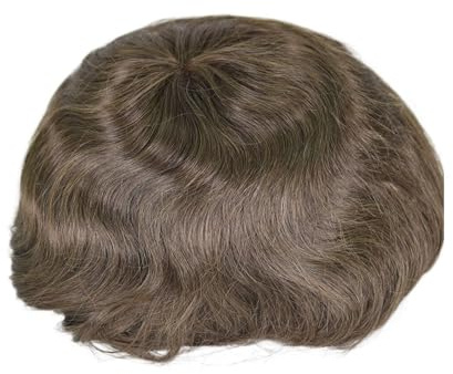Kurze Perücke für Männer Herren-Toupet-Perückensystem aus Echthaar mit französischer Spitze und PU-Haaransatz, 17,8 x 22,9 cm, Ersatzhaarteil Abdeckung Kahler Stellen(4#)