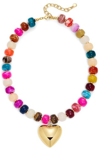 LILIE&WHITE Chunky Resin Beaded Necklace for Women, Colourful Bohemian Choker with Big Gold Heart Pendant, Y2K Summer Beach Statement Jewellery