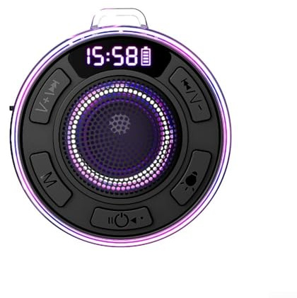 Besshepplo Enceinte de douche étanche IPX7 avec son surround à 360°, spectacle de lumière RVB et radio FM, ventouse amovible pour salle de bain, piscine, voyage, utilisation en plein air 5.1 sans fil