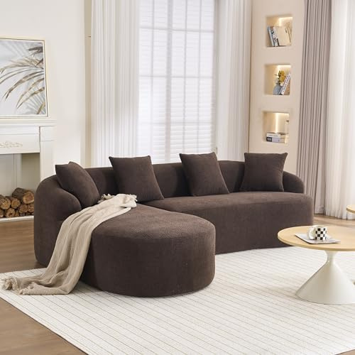 Yihomfy Canapé d'angle Incurvé de 243 cm avec Méridienne pour Salon, Canapé Modulaire 5 Places en Chenille,Aucun Assemblage Requis (Marron-022)