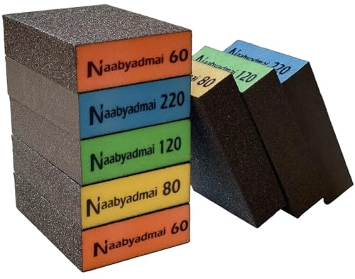Premium 8PCS Sanding Blocks, Sanding Sponges & Sandpaper Block Set –4 Grits (60-80 -120-220) for Hand Sanding Wood, Walls, Metal, Reusable & Washable DIY Polishing Tools
