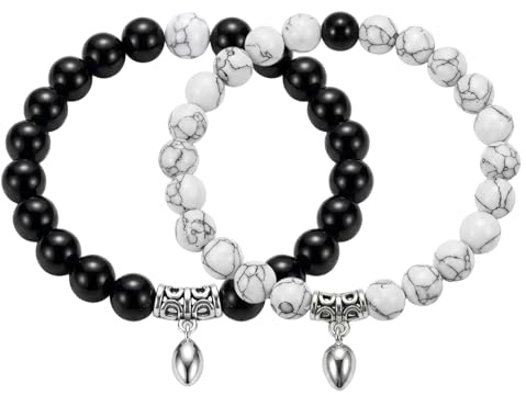 Sylalxeba Par de Pulseras para Pareja en Negro y Turquesa, Brazaletes Ajustables de una Talla para Hombre y Mujer, Juego de 2 Joyas para Él y Ella, Regalo para Aniversario o San Valentín