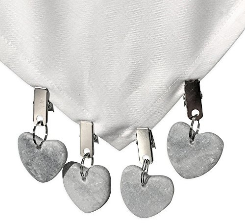 WHW Whole House Worlds Natural Stone Hearts Table Cloth Weights on Clip Hangers, Light Gray, Set of 4