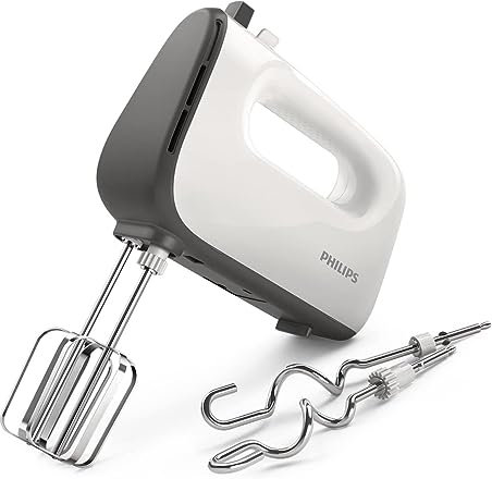 Philips HR3745/00 Mixer Daily with 5 speeds and Turbo, Stainless Steel Hooks, Container Included, 450 W, White