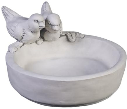gartendekoparadies.de Massive Vogeltränke Vogelbad Motiv Vögel, Länge 36 cm, Breite 30, Höhe Schale 7 cm, Grau, Gewicht 7 kg, aus Steinguss frostsicher
